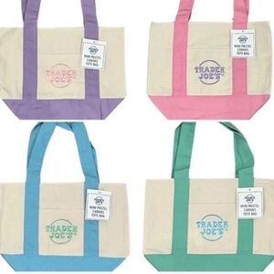Spring 2026 Set Of 4 Trader Joe’s Mini Pastel Canvas Tote Bag NWT Quick Shipping